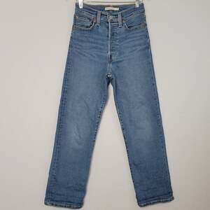 Levi's Ribcage Straight Ankle Button Fly Jeans womens size 24 Blue Classic Denim